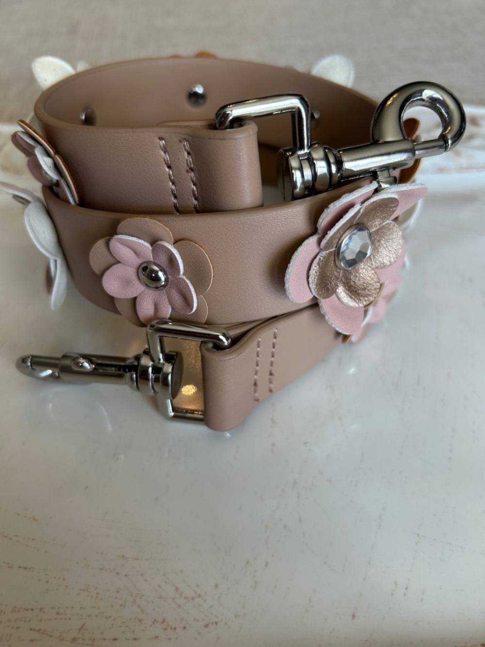 Leatherette Floral Strap or Belt in Blush Pink 33” - Picture 4 of 4